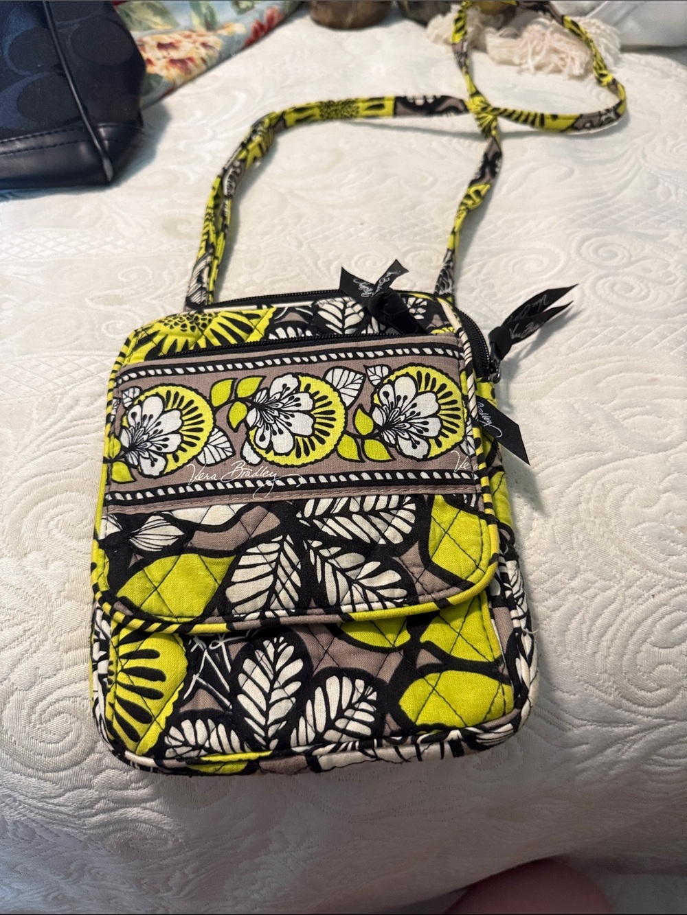 Vera Bradley Neon Yellow Floral Quilted Crossbody
